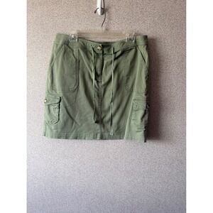 L.L.Bean Olive Green Cotton Cargo Skirt‎ Womens Size 12 Petite Drawstring